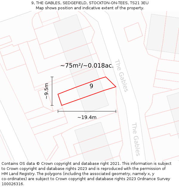 9, THE GABLES, SEDGEFIELD, STOCKTON-ON-TEES, TS21 3EU: Plot and title map