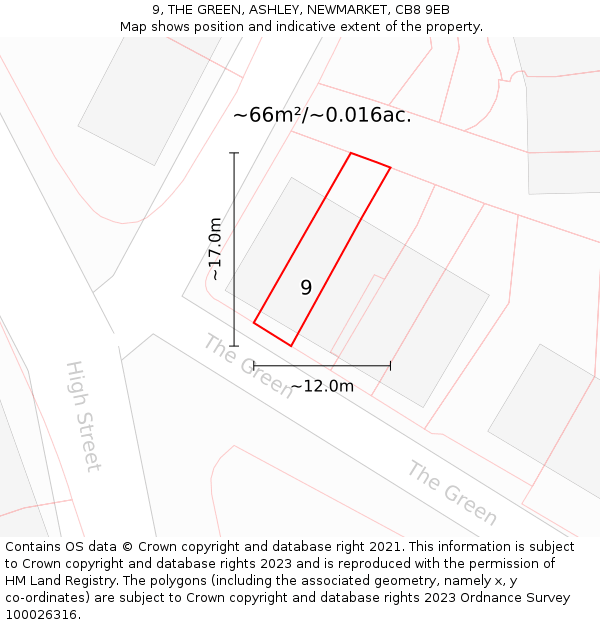 9, THE GREEN, ASHLEY, NEWMARKET, CB8 9EB: Plot and title map
