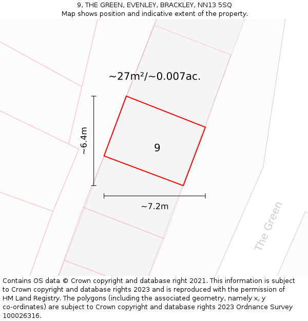 9, THE GREEN, EVENLEY, BRACKLEY, NN13 5SQ: Plot and title map