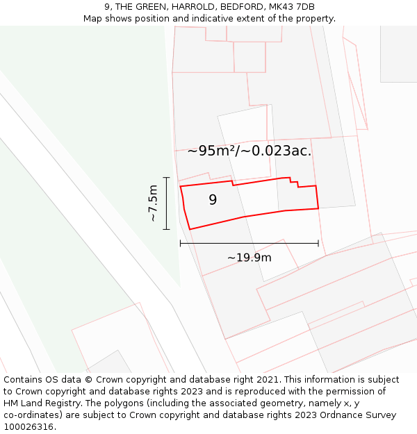 9, THE GREEN, HARROLD, BEDFORD, MK43 7DB: Plot and title map