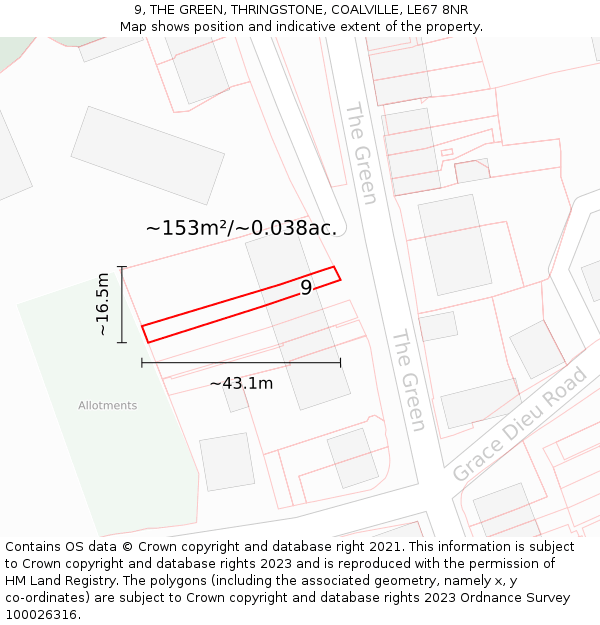 9, THE GREEN, THRINGSTONE, COALVILLE, LE67 8NR: Plot and title map