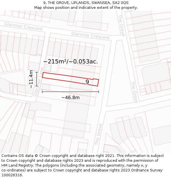9, THE GROVE, UPLANDS, SWANSEA, SA2 0QS: Plot and title map