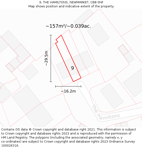 9, THE HAMILTONS, NEWMARKET, CB8 0NF: Plot and title map