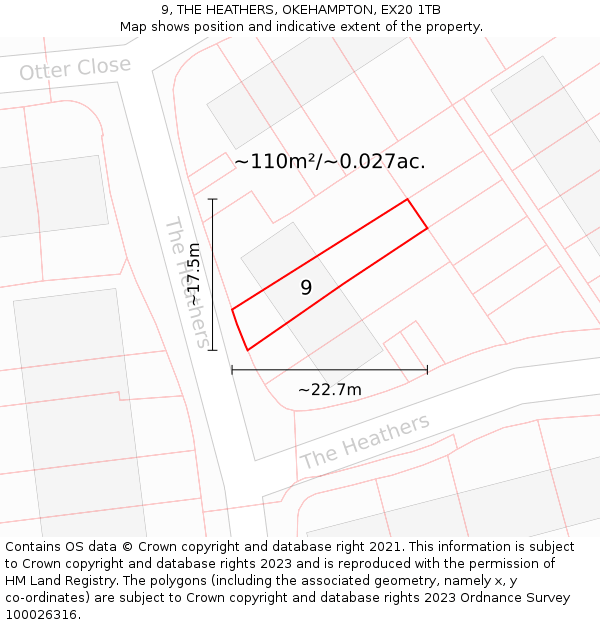 9, THE HEATHERS, OKEHAMPTON, EX20 1TB: Plot and title map