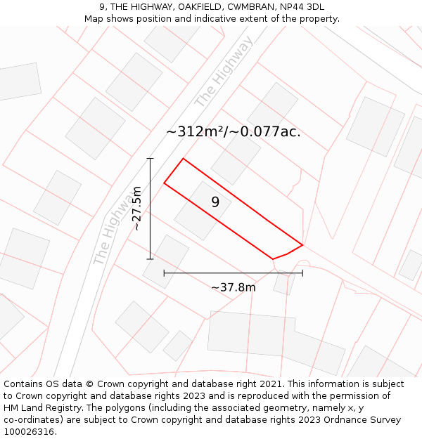 9, THE HIGHWAY, OAKFIELD, CWMBRAN, NP44 3DL: Plot and title map