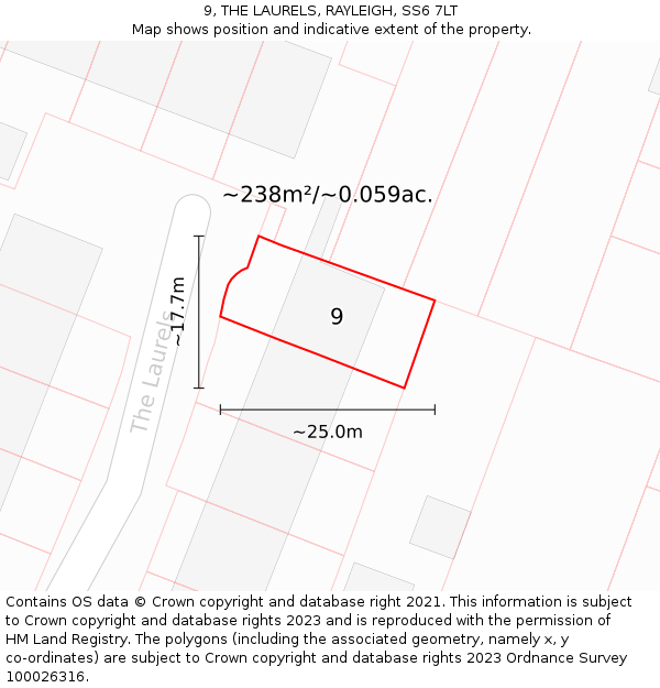 9, THE LAURELS, RAYLEIGH, SS6 7LT: Plot and title map