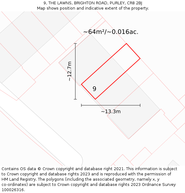 9, THE LAWNS, BRIGHTON ROAD, PURLEY, CR8 2BJ: Plot and title map