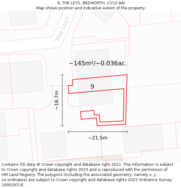 9, THE LEYS, BEDWORTH, CV12 8AJ: Plot and title map