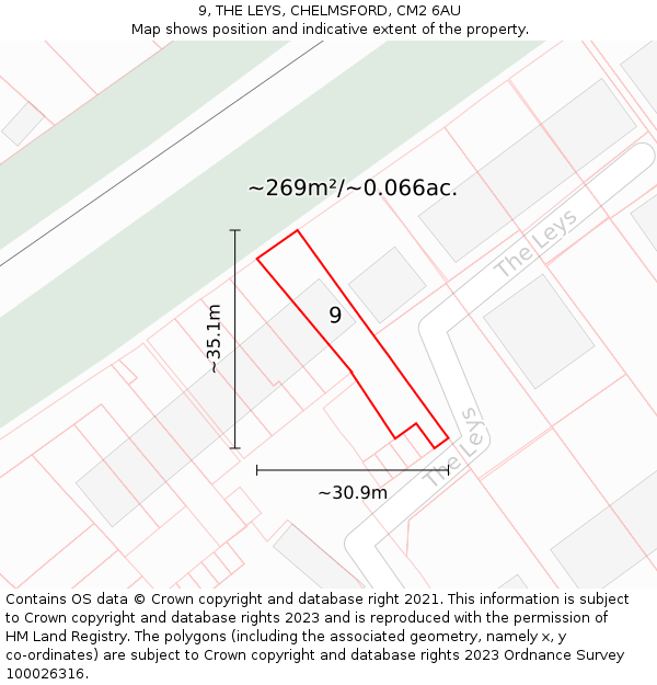 9, THE LEYS, CHELMSFORD, CM2 6AU: Plot and title map