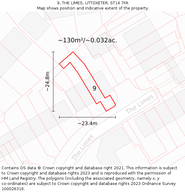 9, THE LIMES, UTTOXETER, ST14 7FA: Plot and title map