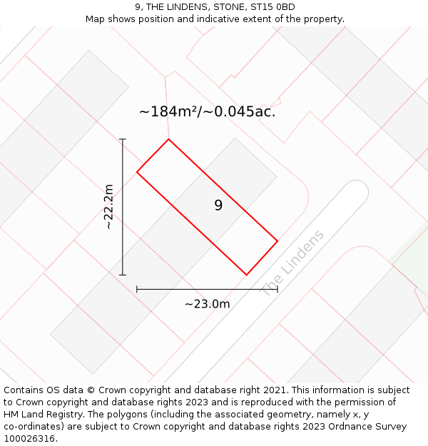9, THE LINDENS, STONE, ST15 0BD: Plot and title map