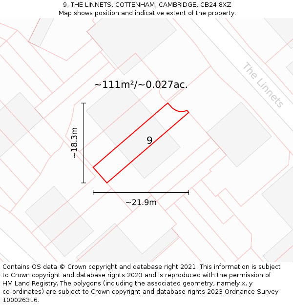 9, THE LINNETS, COTTENHAM, CAMBRIDGE, CB24 8XZ: Plot and title map