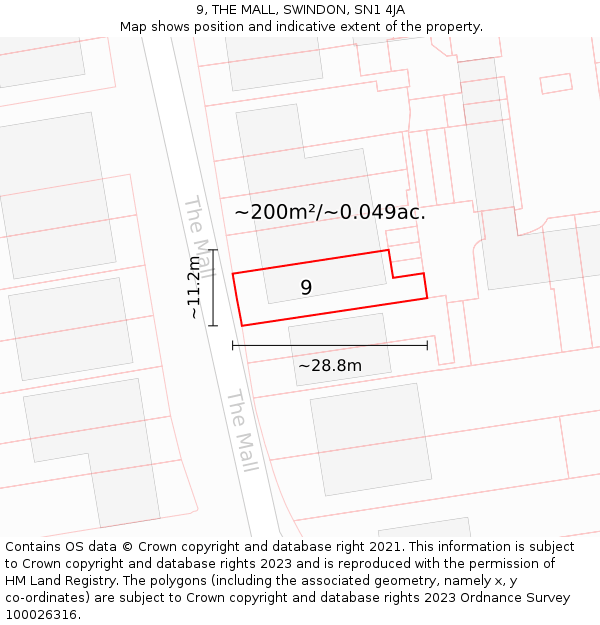 9, THE MALL, SWINDON, SN1 4JA: Plot and title map