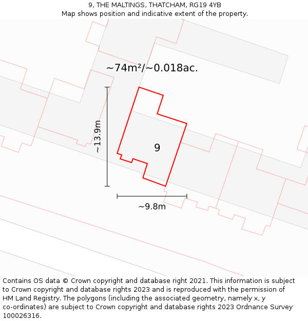 9, THE MALTINGS, THATCHAM, RG19 4YB: Plot and title map