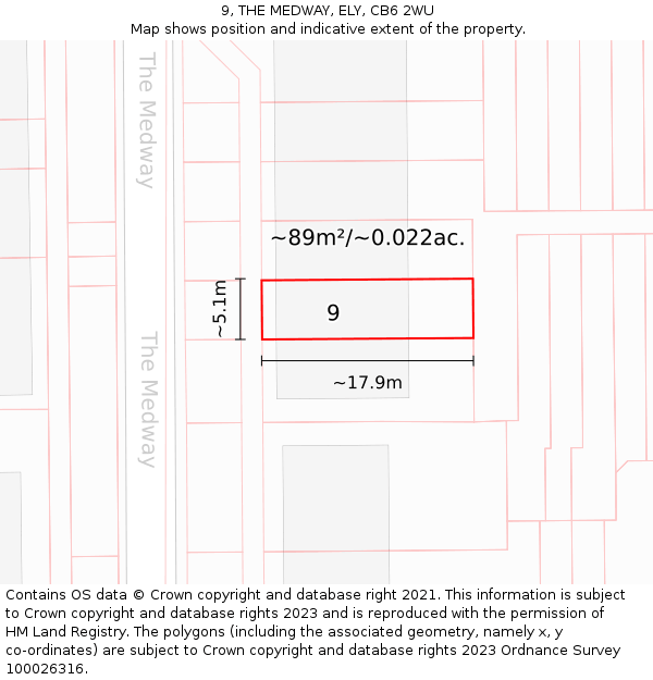 9, THE MEDWAY, ELY, CB6 2WU: Plot and title map