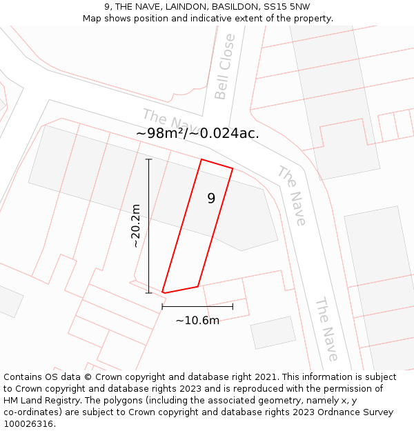 9, THE NAVE, LAINDON, BASILDON, SS15 5NW: Plot and title map