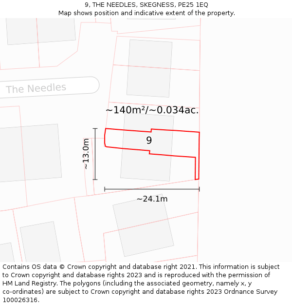 9, THE NEEDLES, SKEGNESS, PE25 1EQ: Plot and title map