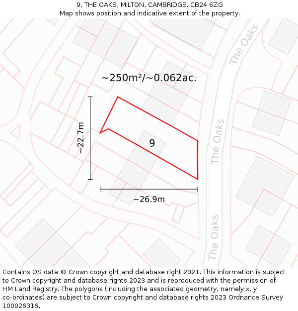 9, THE OAKS, MILTON, CAMBRIDGE, CB24 6ZG: Plot and title map