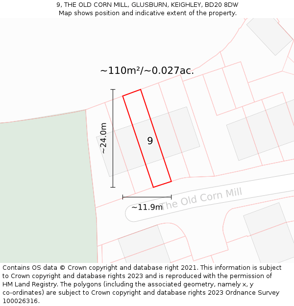 9, THE OLD CORN MILL, GLUSBURN, KEIGHLEY, BD20 8DW: Plot and title map