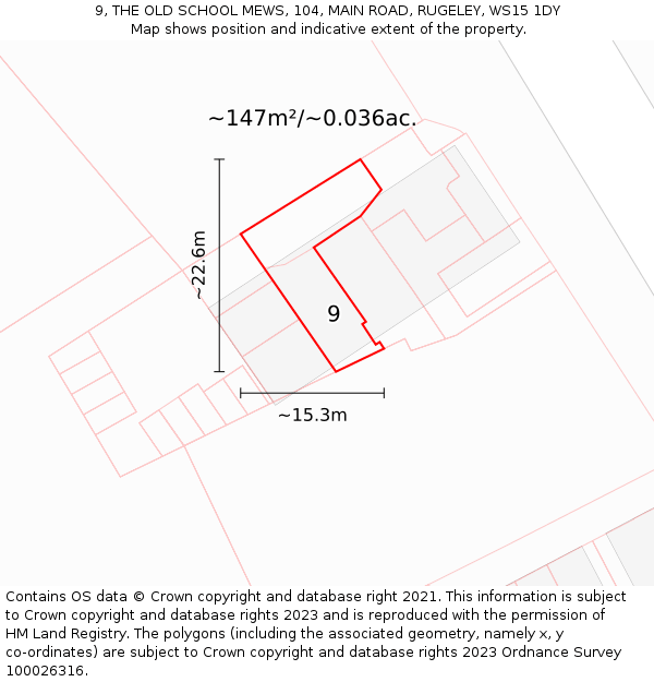 9, THE OLD SCHOOL MEWS, 104, MAIN ROAD, RUGELEY, WS15 1DY: Plot and title map
