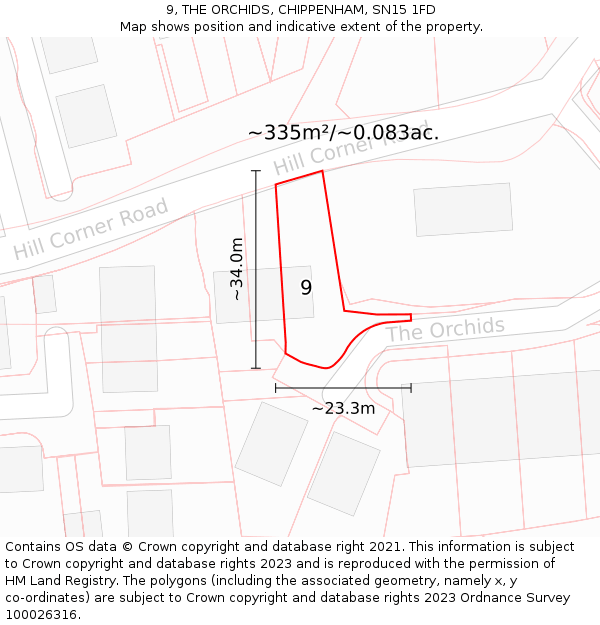 9, THE ORCHIDS, CHIPPENHAM, SN15 1FD: Plot and title map