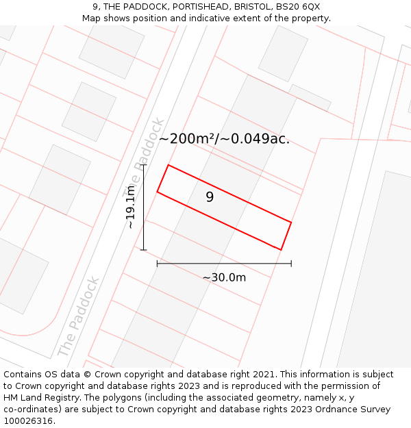 9, THE PADDOCK, PORTISHEAD, BRISTOL, BS20 6QX: Plot and title map