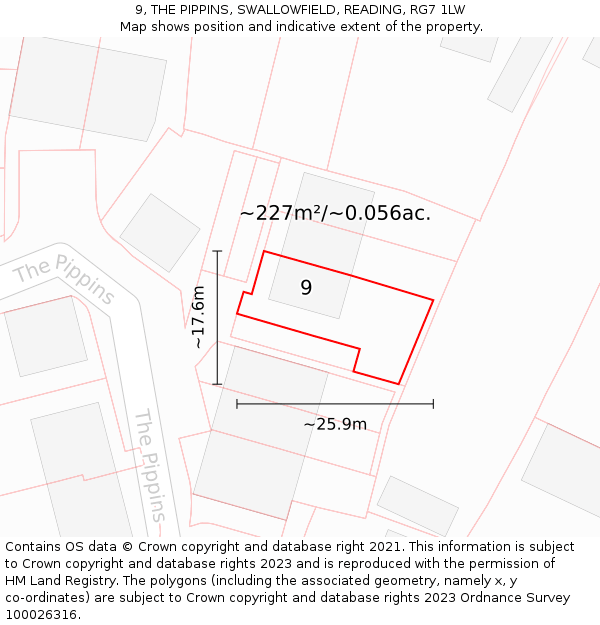 9, THE PIPPINS, SWALLOWFIELD, READING, RG7 1LW: Plot and title map
