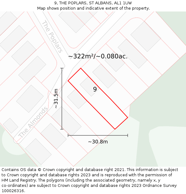 9, THE POPLARS, ST ALBANS, AL1 1UW: Plot and title map