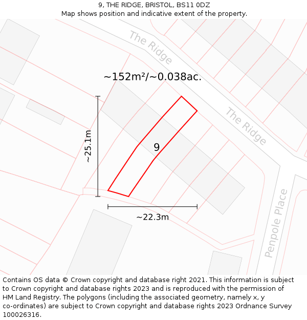 9, THE RIDGE, BRISTOL, BS11 0DZ: Plot and title map