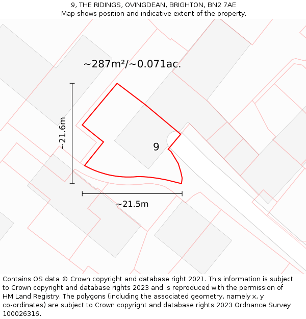 9, THE RIDINGS, OVINGDEAN, BRIGHTON, BN2 7AE: Plot and title map