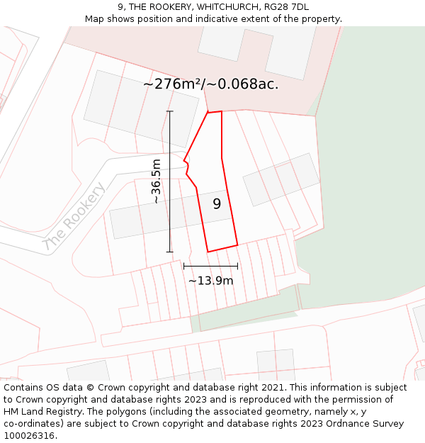 9, THE ROOKERY, WHITCHURCH, RG28 7DL: Plot and title map