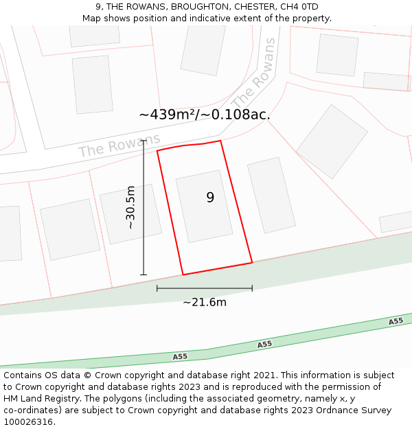 9, THE ROWANS, BROUGHTON, CHESTER, CH4 0TD: Plot and title map