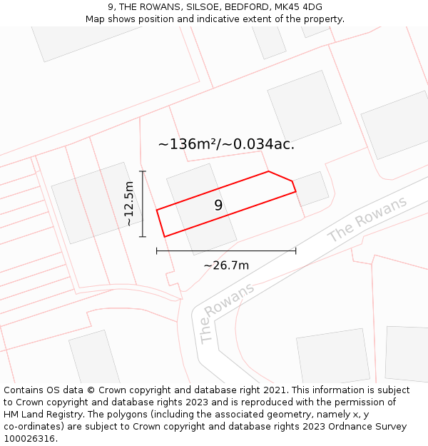 9, THE ROWANS, SILSOE, BEDFORD, MK45 4DG: Plot and title map