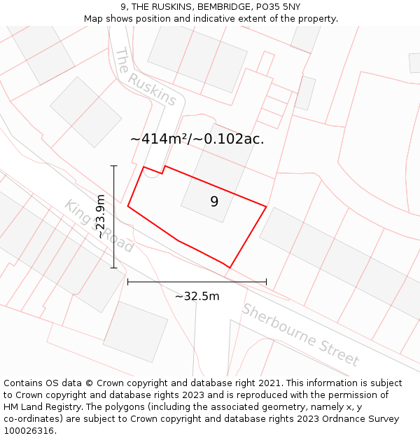 9, THE RUSKINS, BEMBRIDGE, PO35 5NY: Plot and title map