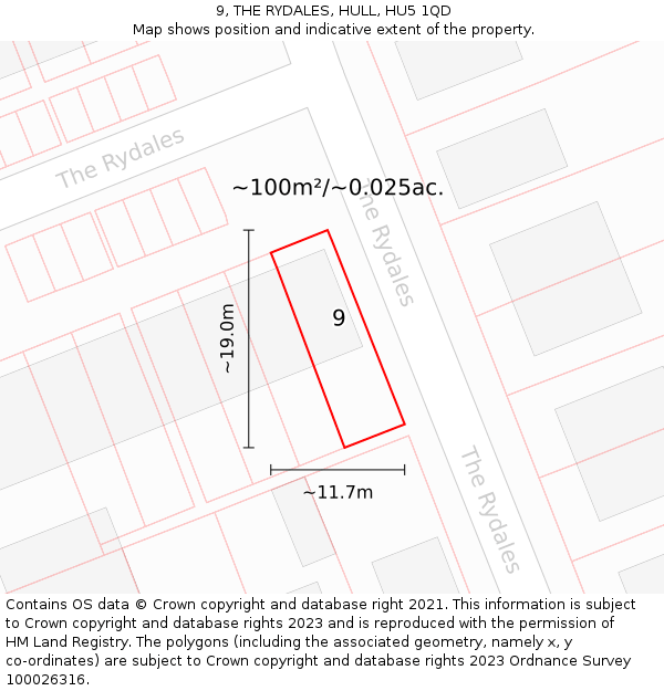 9, THE RYDALES, HULL, HU5 1QD: Plot and title map