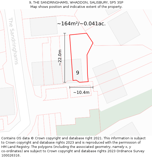 9, THE SANDRINGHAMS, WHADDON, SALISBURY, SP5 3SP: Plot and title map