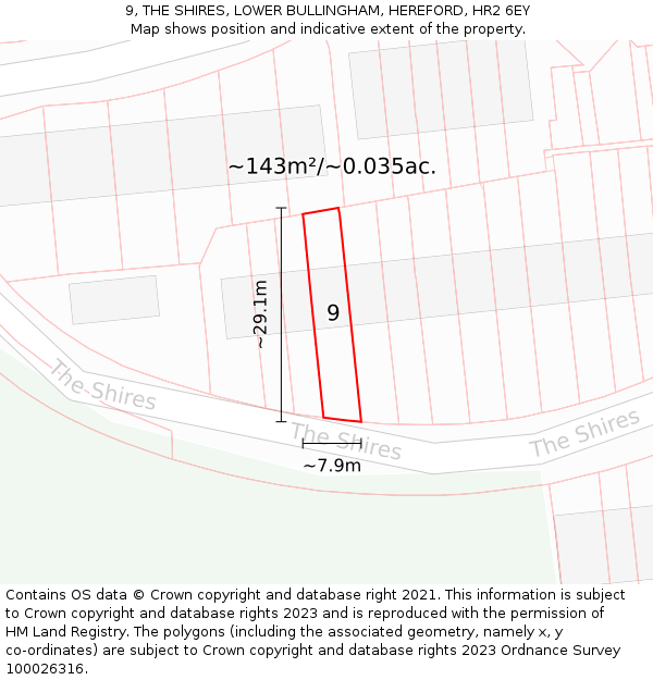 9, THE SHIRES, LOWER BULLINGHAM, HEREFORD, HR2 6EY: Plot and title map