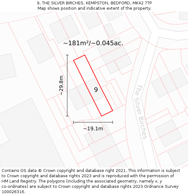 9, THE SILVER BIRCHES, KEMPSTON, BEDFORD, MK42 7TP: Plot and title map
