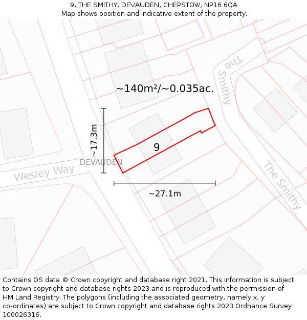 9, THE SMITHY, DEVAUDEN, CHEPSTOW, NP16 6QA: Plot and title map