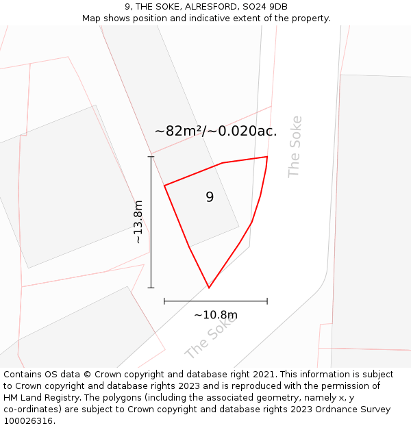 9, THE SOKE, ALRESFORD, SO24 9DB: Plot and title map
