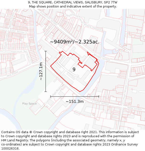 9, THE SQUARE, CATHEDRAL VIEWS, SALISBURY, SP2 7TW: Plot and title map