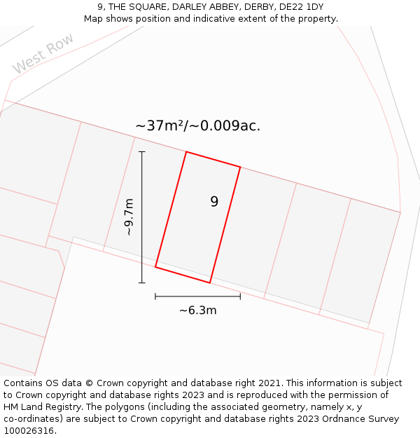 9, THE SQUARE, DARLEY ABBEY, DERBY, DE22 1DY: Plot and title map