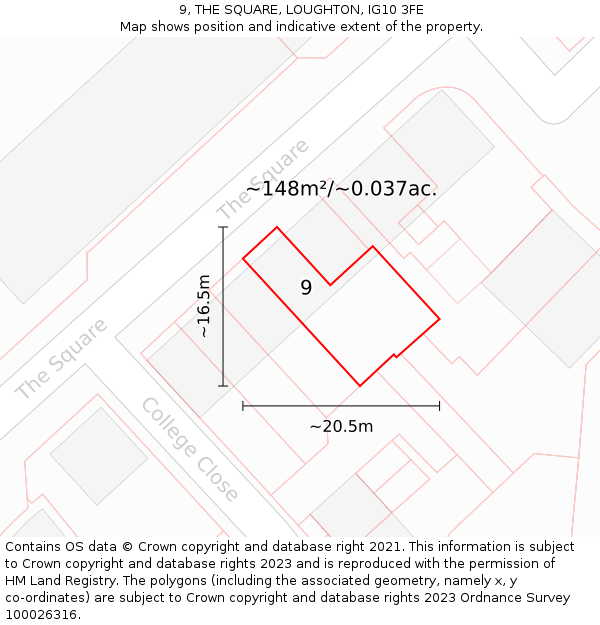 9, THE SQUARE, LOUGHTON, IG10 3FE: Plot and title map