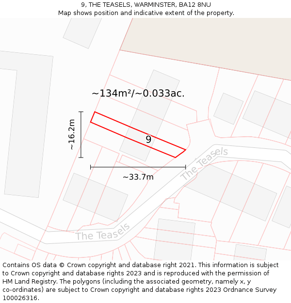 9, THE TEASELS, WARMINSTER, BA12 8NU: Plot and title map