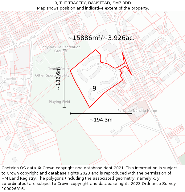 9, THE TRACERY, BANSTEAD, SM7 3DD: Plot and title map