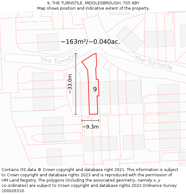9, THE TURNSTILE, MIDDLESBROUGH, TS5 6BY: Plot and title map