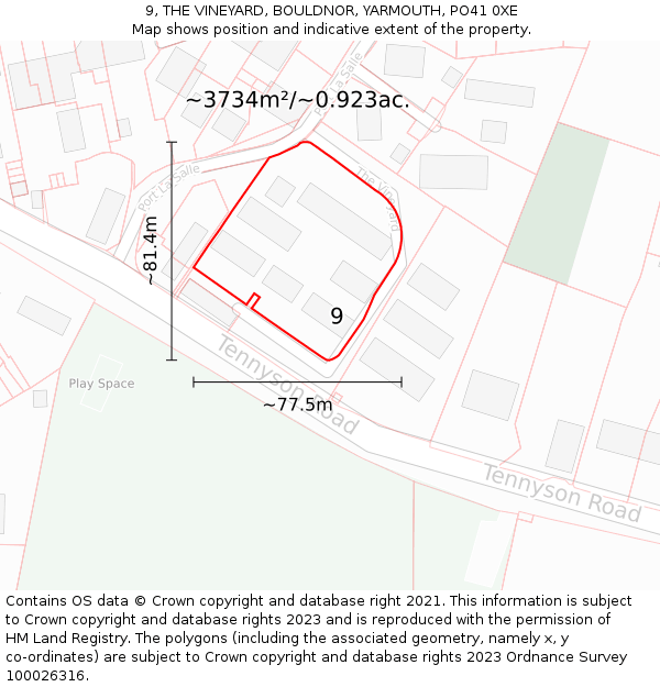 9, THE VINEYARD, BOULDNOR, YARMOUTH, PO41 0XE: Plot and title map