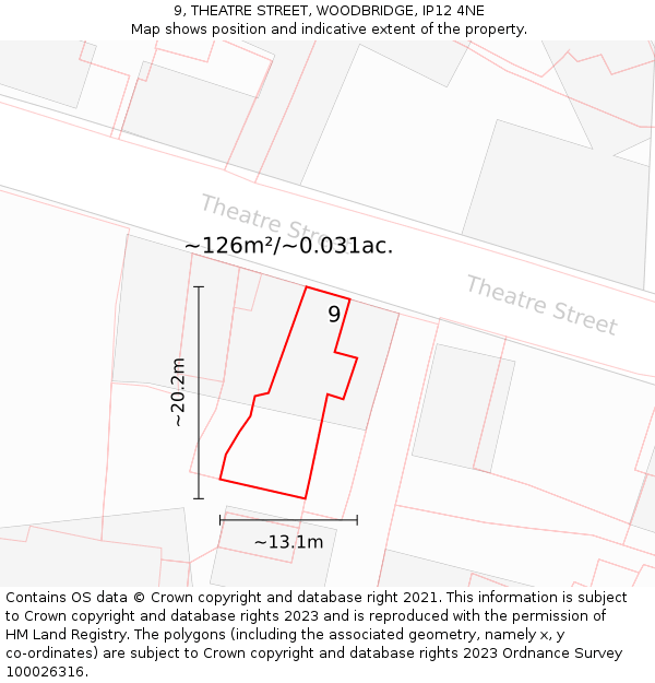 9, THEATRE STREET, WOODBRIDGE, IP12 4NE: Plot and title map