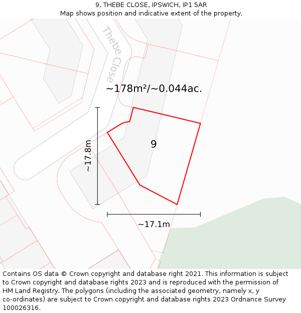 9, THEBE CLOSE, IPSWICH, IP1 5AR: Plot and title map
