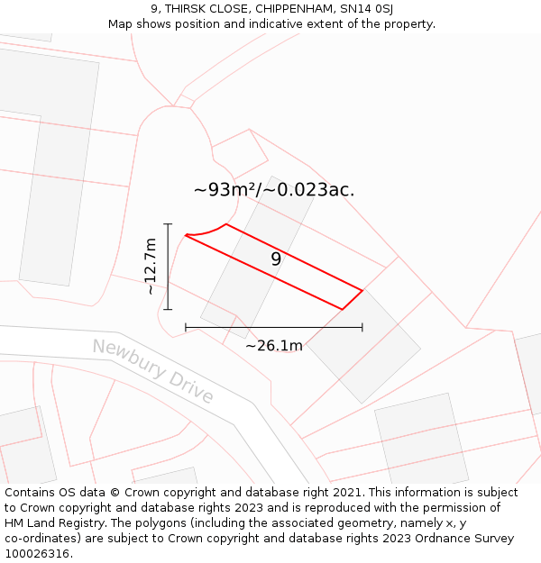 9, THIRSK CLOSE, CHIPPENHAM, SN14 0SJ: Plot and title map
